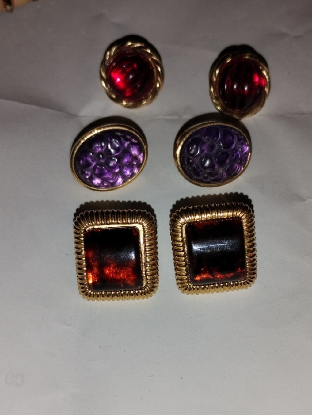 Gold-Tone Purple and Garnet Glass  Earrings - Unbranded